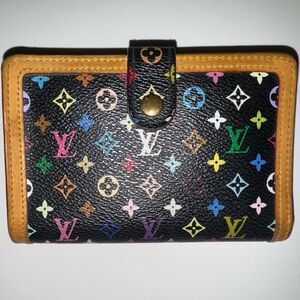 Louis Vuitton Murakami Black Multicolor Monogram Kiss Lock Wallet Authentic